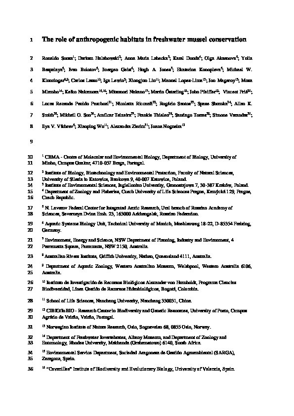 The role of anthropogenic habitats in freshwater mussel conservation Thumbnail