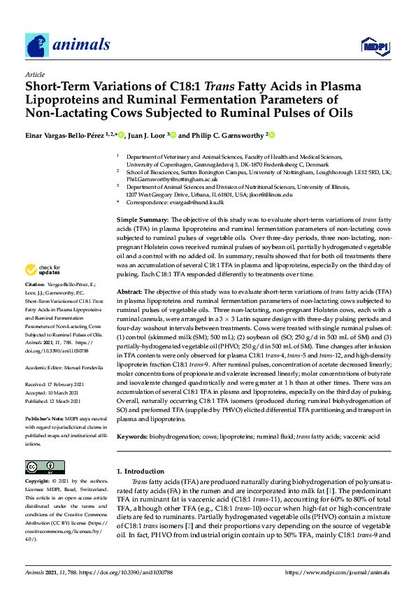 Short-term variations of c18:1 trans fatty acids in plasma lipoproteins and ruminal fermentation parameters of non-lactating cows subjected to ruminal pulses of oils Thumbnail
