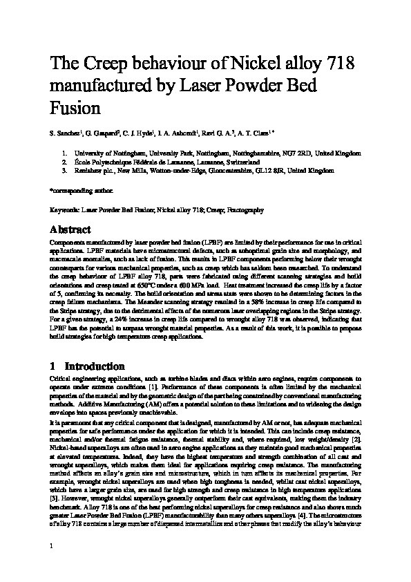 Multi-laser scan strategies for enhancing creep performance in LPBF Thumbnail