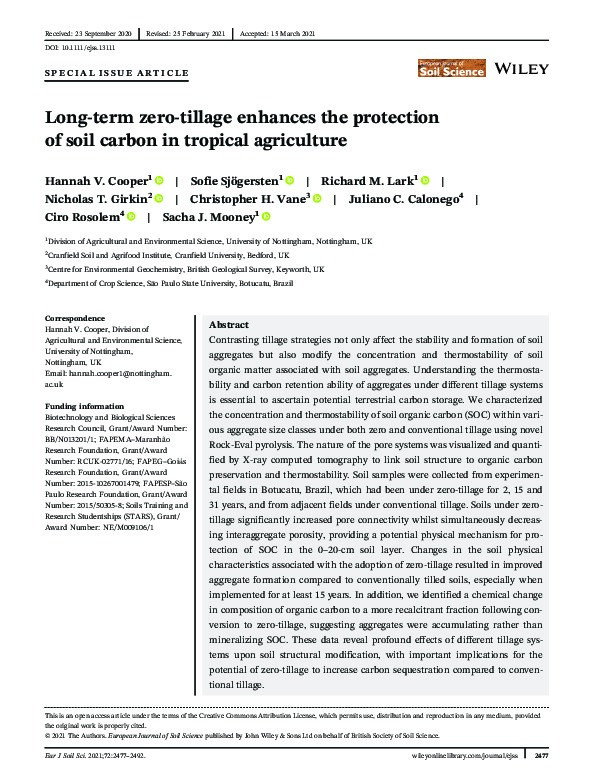 Long term zero tillage enhances the protection of soil carbon in