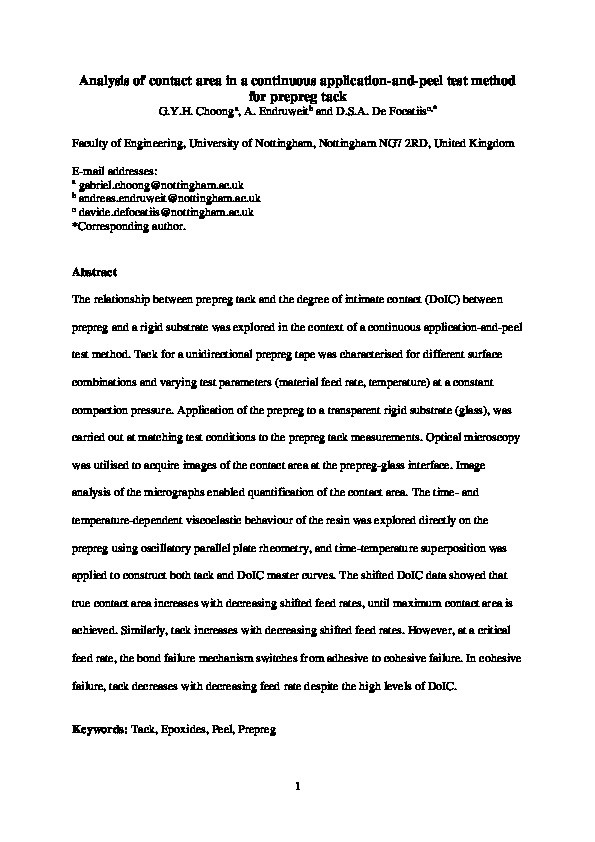 Analysis of contact area in a continuous application-and-peel test method for prepreg tack Thumbnail