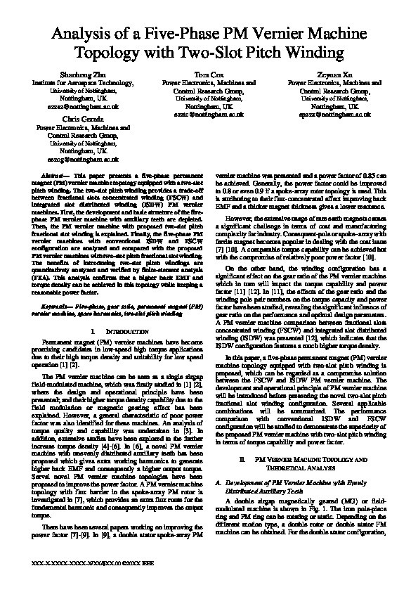 Analysis of a Five-Phase PM Vernier Machine Topology with Two-Slot Pitch Winding Thumbnail