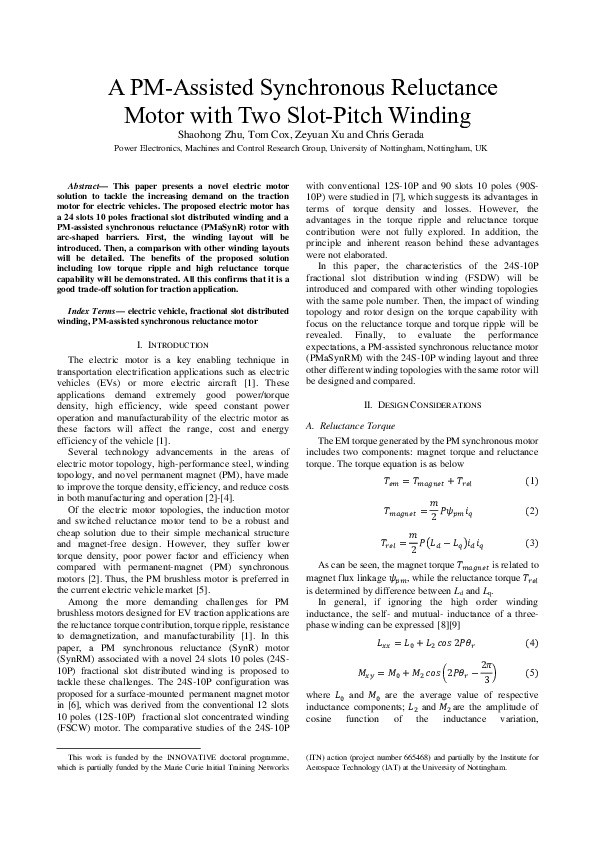 A PM-Assisted Synchronous Reluctance Motor with Two Slot-Pitch Winding Thumbnail