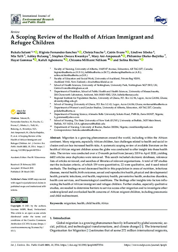 A Scoping Review of the Health of African Immigrant and Refugee Children Thumbnail