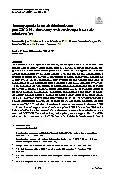 Recovery agenda for sustainable development post COVID-19 at the country level: developing a fuzzy action priority surface Thumbnail