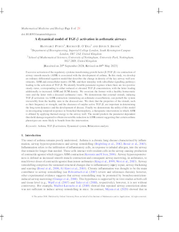 A dynamical model of TGF-β activation in asthmatic airways Thumbnail