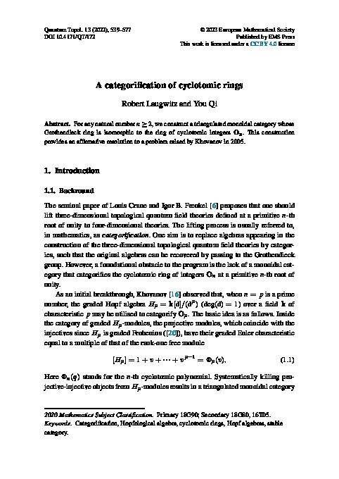 A categorification of cyclotomic rings Thumbnail