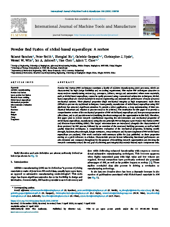 Powder Bed Fusion of nickel-based superalloys: A review Thumbnail