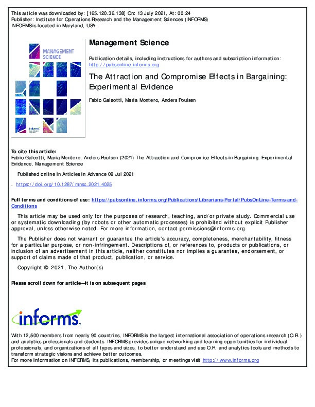 The Attraction and Compromise Effects in Bargaining: Experimental Evidence Thumbnail