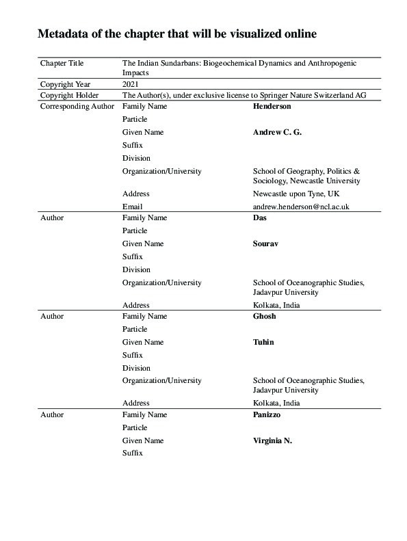 The Indian Sundarbans: Biogeochemical Dynamics and Anthropogenic Impacts Thumbnail