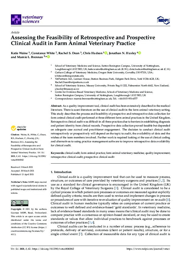 Assessing the feasibility of retrospective and prospective clinical audit in farm animal veterinary practice Thumbnail