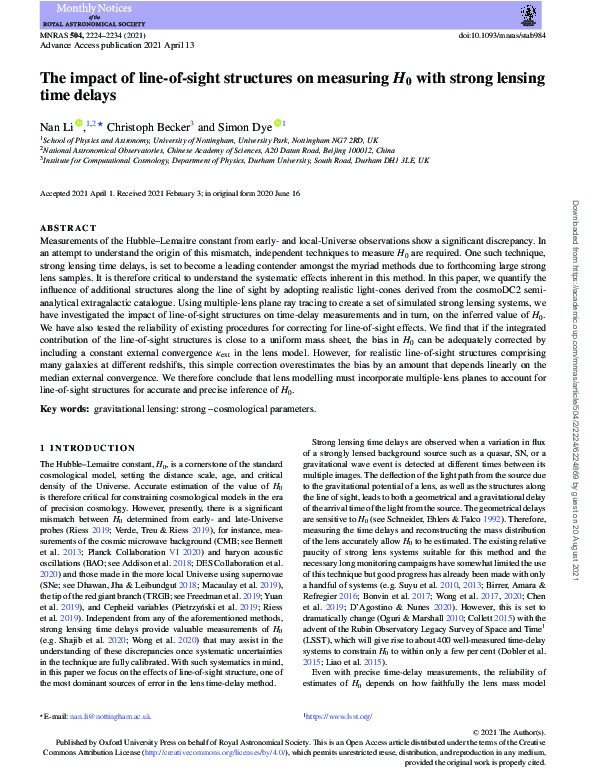 The impact of line-of-sight structures on measuring H0 with strong lensing time-delays Thumbnail