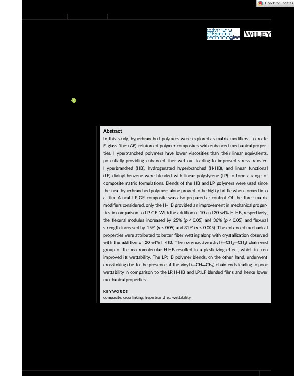 Preparation and characterization of composites using blends of divinylbenzene-based hyperbranched and linear functionalized polymers Thumbnail