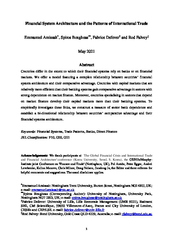 Financial System Architecture and the Patterns of International Trade Thumbnail