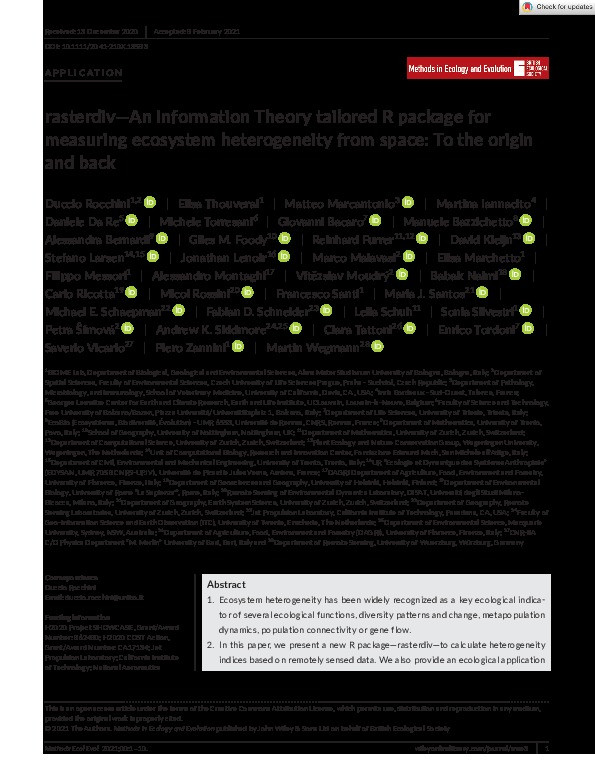 rasterdiv—An Information Theory tailored R package for measuring ecosystem heterogeneity from space: To the origin and back Thumbnail