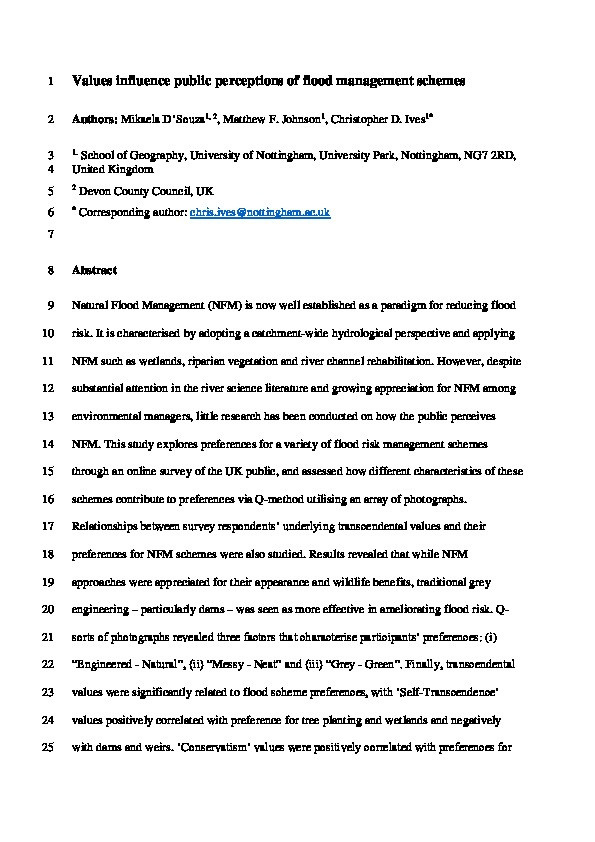 Values influence public perceptions of flood management schemes Thumbnail
