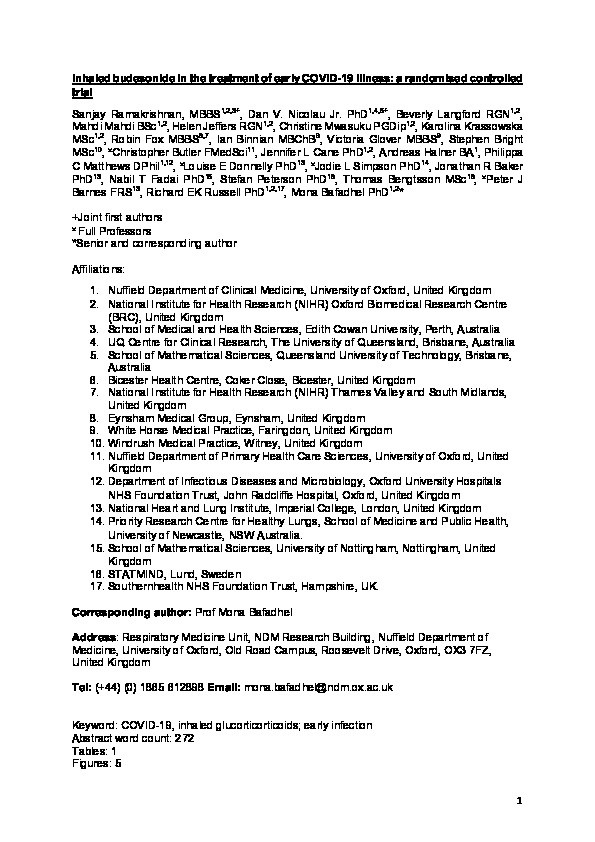 Inhaled budesonide in the treatment of early COVID-19 (STOIC): a phase 2, open-label, randomised controlled trial Thumbnail