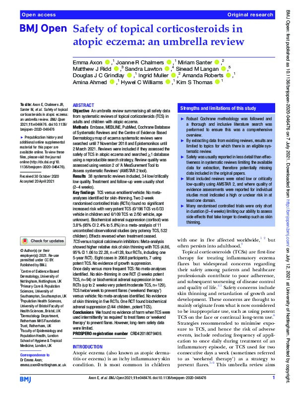 Safety of topical corticosteroids in atopic eczema: an umbrella review Thumbnail