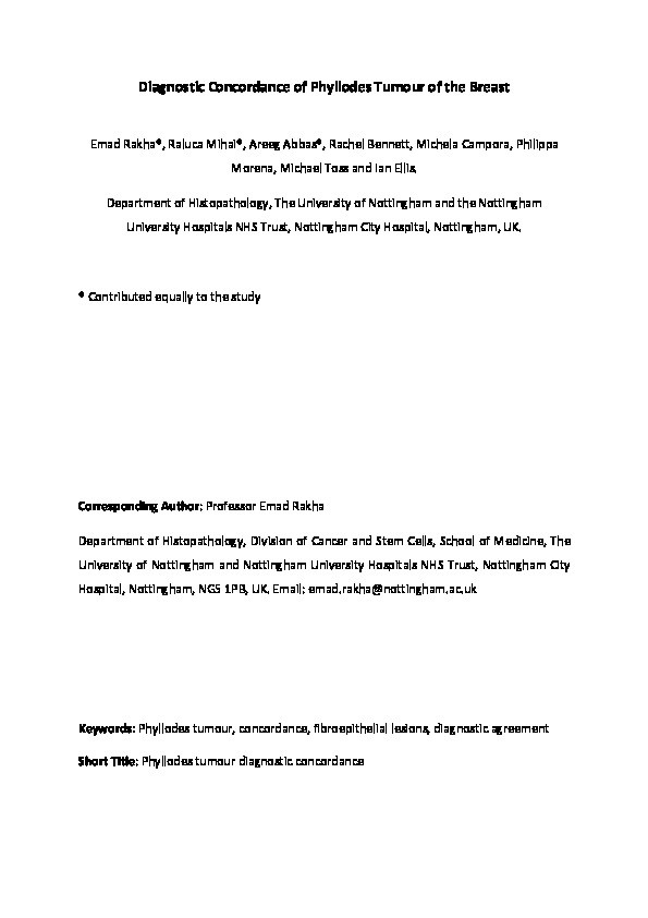 Diagnostic Concordance of Phyllodes Tumour of the Breast Thumbnail