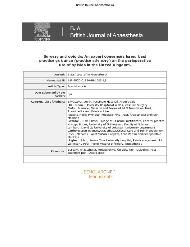 Surgery and opioids: evidence-based expert consensus guidelines on the perioperative use of opioids in the United Kingdom Thumbnail