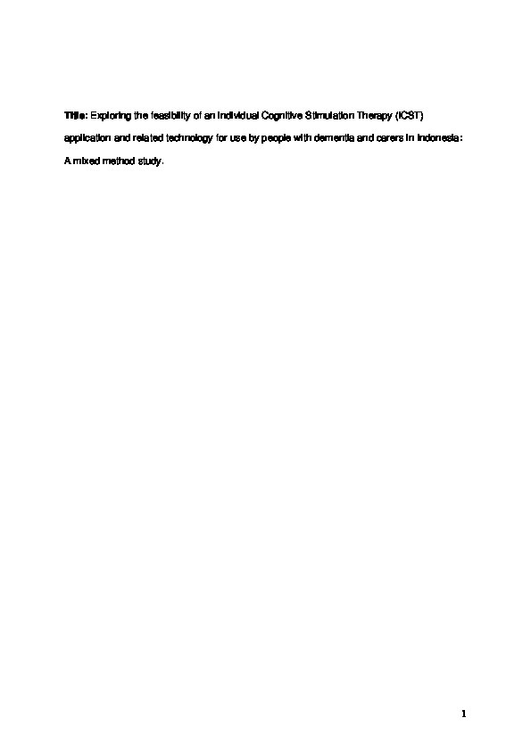 Exploring the feasibility of an individual cognitive stimulation therapy application and related technology for use by people with dementia and carers in Indonesia: A mixed-method study Thumbnail