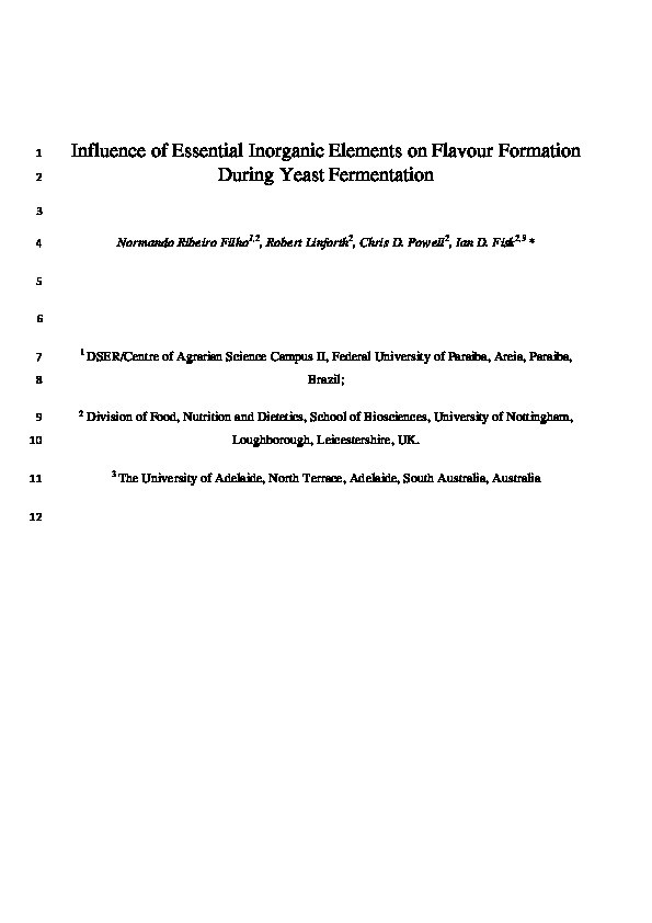 Influence of essential inorganic elements on flavour formation during yeast fermentation Thumbnail