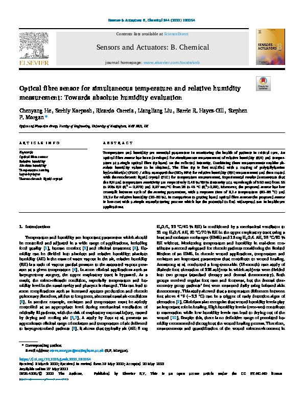 Optical fibre Sensor for Simultaneous Temperature and Relative Humidity Measurement: Towards Absolute Humidity Evaluation Thumbnail