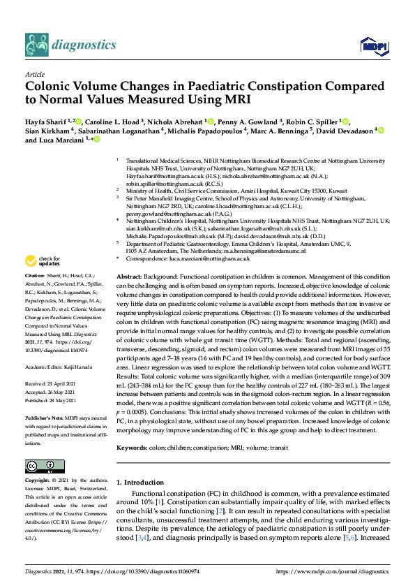 Colonic Volume Changes in Paediatric Constipation Compared to Normal Values Measured Using MRI Thumbnail