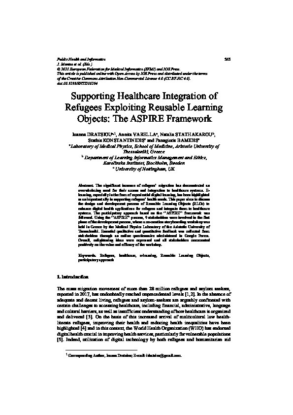 Supporting Healthcare Integration of Refugees Exploiting Reusable Learning Objects: The ASPIRE Framework Thumbnail