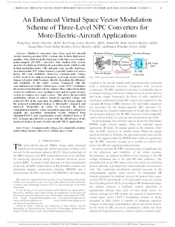 An Enhanced Virtual Space Vector Modulation Scheme of Three-Level NPC Converters for More-Electric-Aircraft Applications Thumbnail