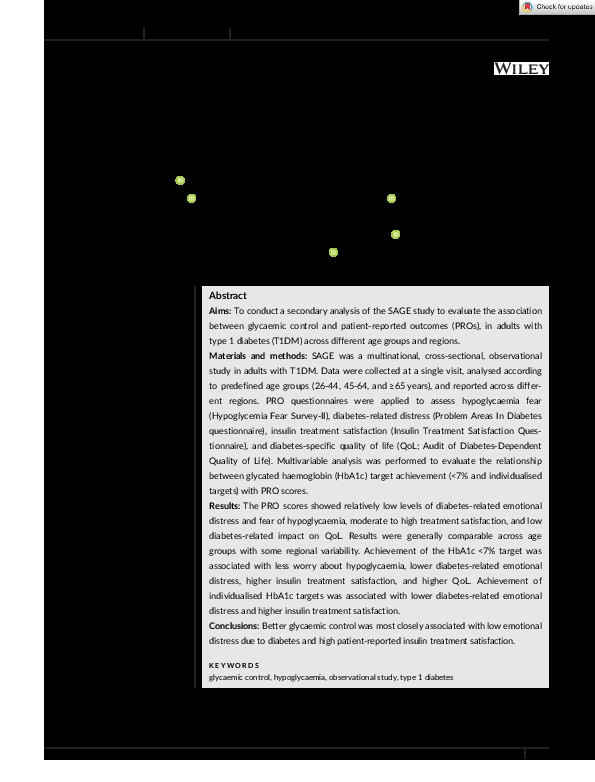 Patient-reported outcomes in adults with type 1 diabetes in global real-world clinical practice: The SAGE study Thumbnail