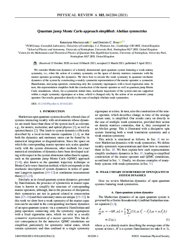 Quantum jump Monte Carlo approach simplified: Abelian symmetries Thumbnail