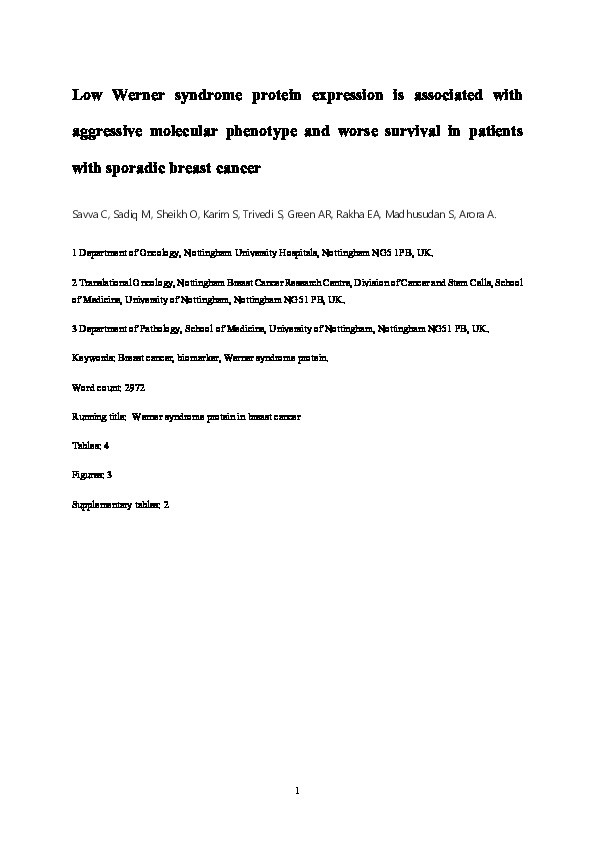 Werner Syndrome Protein Expression in Breast Cancer Thumbnail