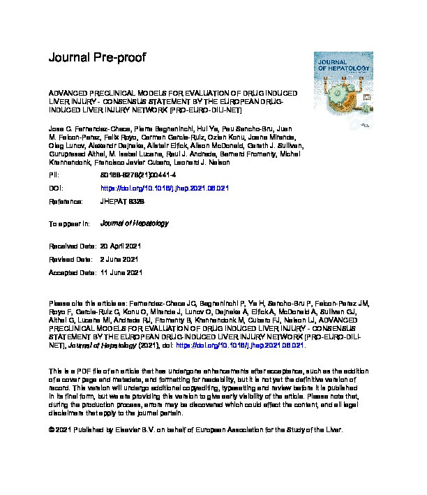 Advanced preclinical models for evaluation of drug induced liver injury - consensus statement by the European Drug-Induced Liver Injury Network [Pro-Euro-DILI-Net] Thumbnail