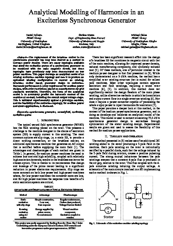 Analytical modelling of harmonics in an exciterless synchronous generator Thumbnail