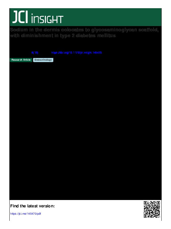 Sodium in the dermis colocates to glycosaminoglycan scaffold, with diminishment in type 2 diabetes mellitus Thumbnail