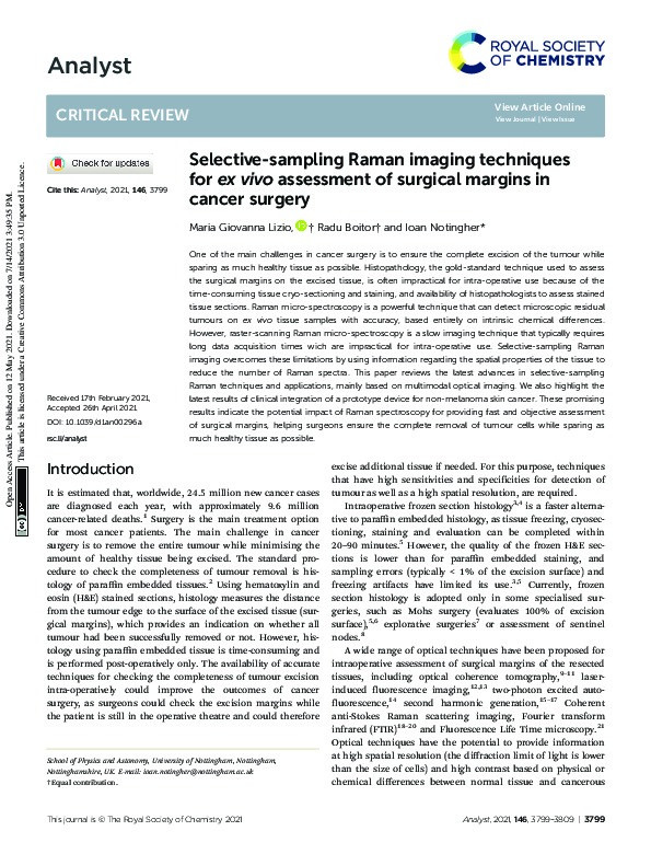 Selective-sampling Raman imaging techniques for ex vivo assessment of surgical margins in cancer surgery Thumbnail