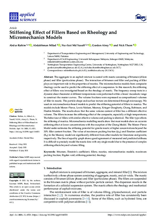 Stiffening Effect of Fillers Based on Rheology and Micromechanics Models Thumbnail