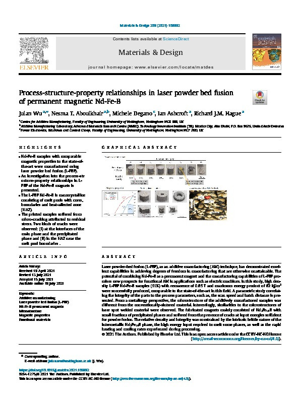 Process-structure-property relationships in laser powder bed fusion of permanent magnetic Nd-Fe-B Thumbnail