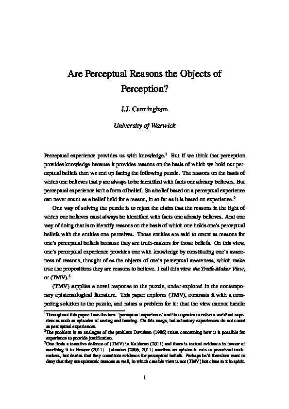 Are Perceptual Reasons the Objects of Perception? Thumbnail