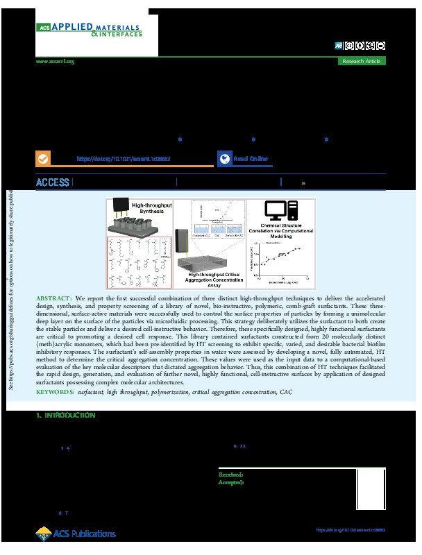 Generation and Characterization of a Library of Novel Biologically Active Functional Surfactants (Surfmers) Using Combined High-Throughput Methods Thumbnail