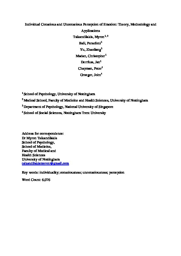 Individual conscious and unconscious perception of emotion: Theory, methodology and applications Thumbnail