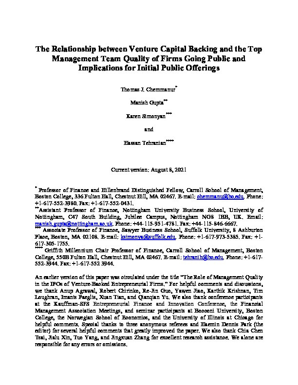 The relationship between venture capital backing and the top management team quality of firms going public and implications for initial public offerings Thumbnail