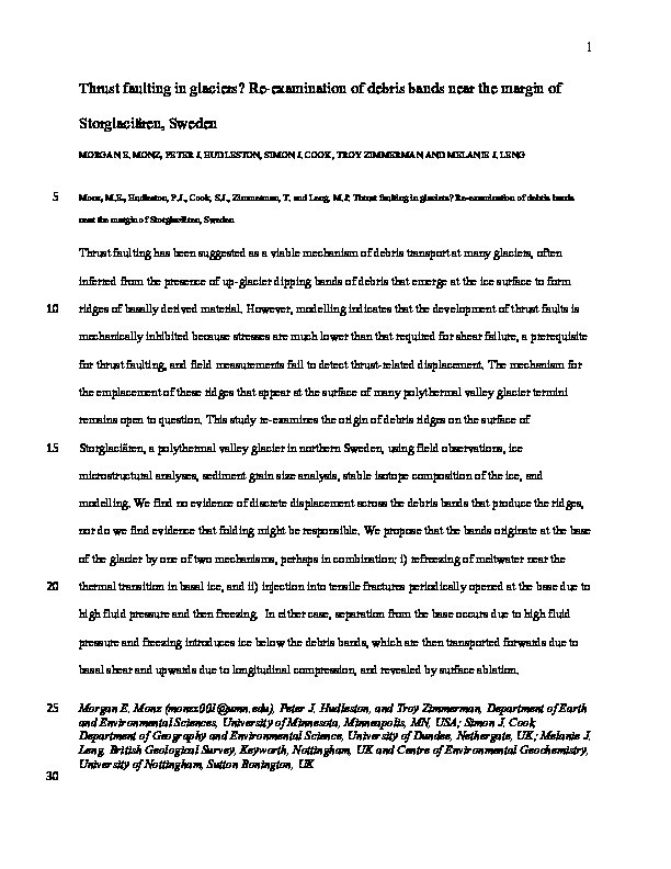 Thrust faulting in glaciers? Re-examination of debris bands near the margin of Storglaciären, Sweden Thumbnail