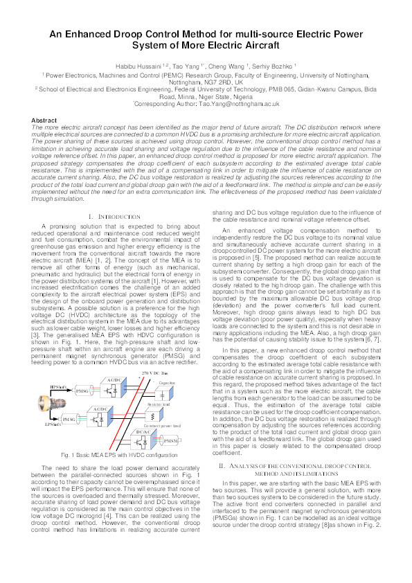 An Enhanced Droop Control Method for multi-source Electric Power System of More Electric Aircraft Thumbnail