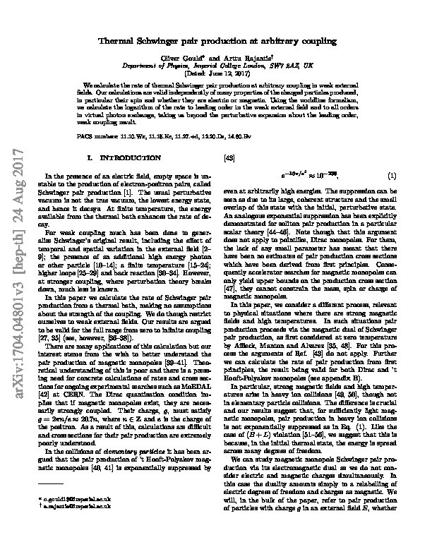 Thermal Schwinger pair production at arbitrary coupling Thumbnail