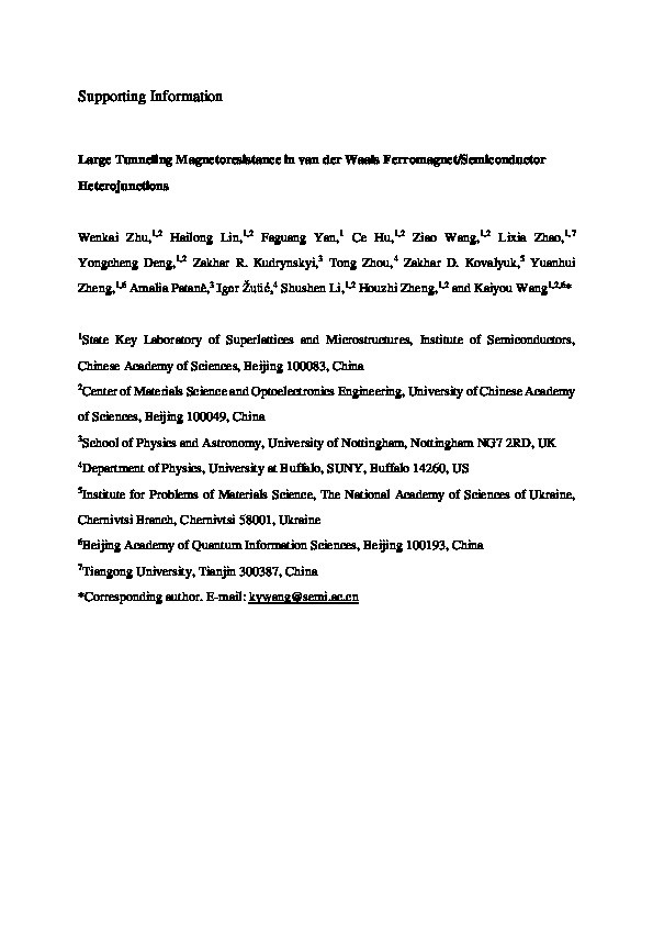 Large Tunneling Magnetoresistance in van der Waals Ferromagnet/Semiconductor Heterojunctions Thumbnail