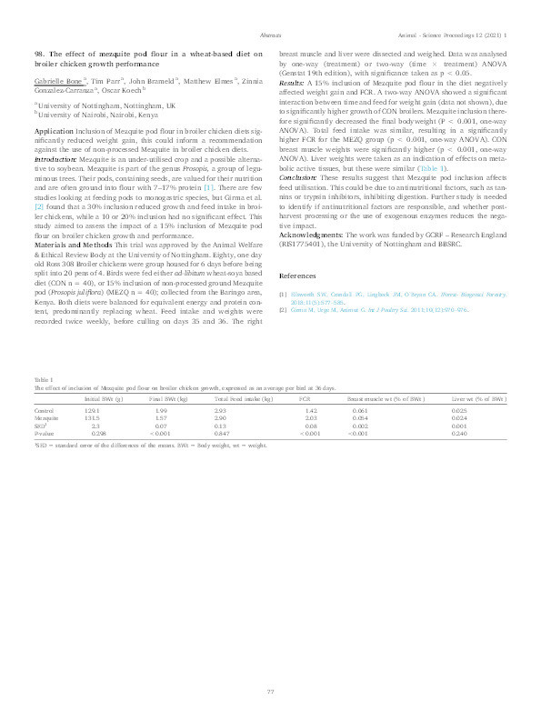 98 The effect of mezquite pod flour in a wheat-based diet on broiler chicken growth performance Thumbnail