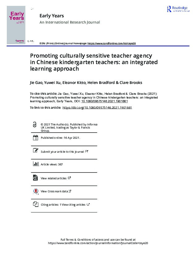 Promoting culturally sensitive teacher agency in Chinese kindergarten teachers: an integrated learning approach Thumbnail