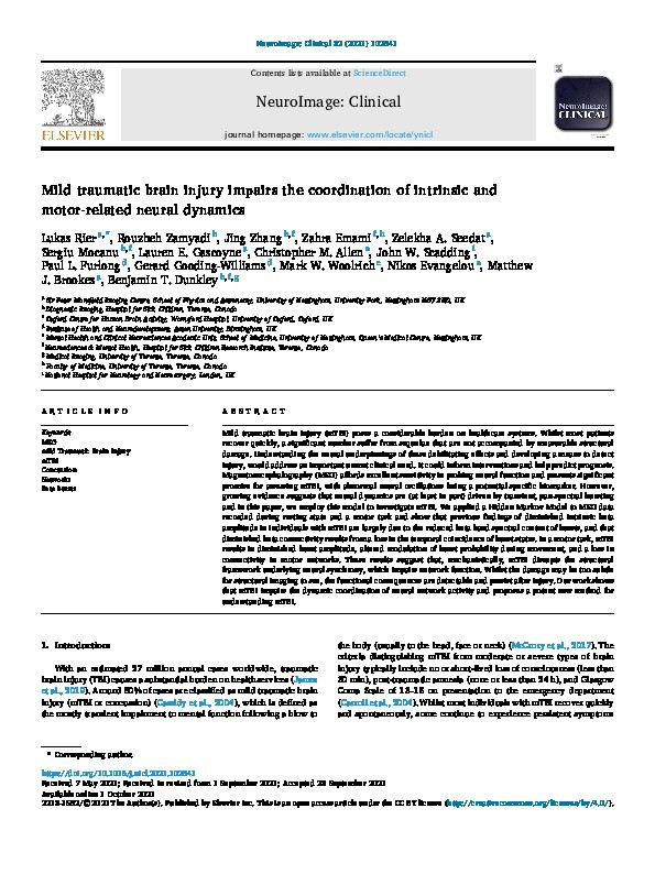 Mild traumatic brain injury impairs the coordination of intrinsic and motor-related neural dynamics Thumbnail